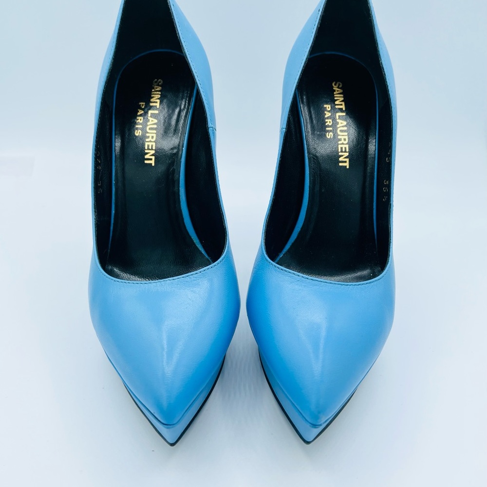 Yve Saint Laurent Platform 5 inch heels Powder Blue size 35.5  in leather - Picture 6 of 6